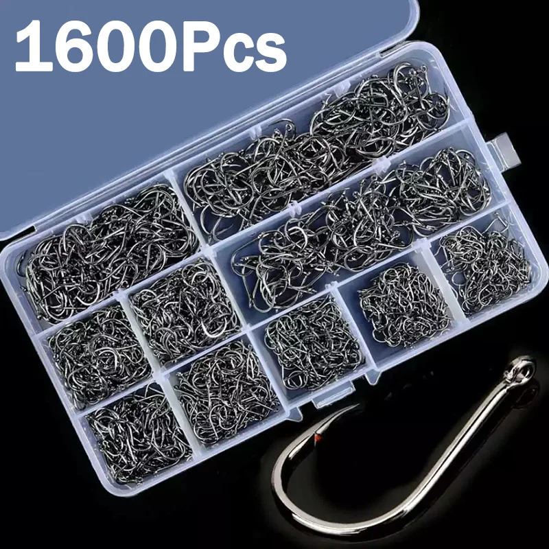 Fishing Hook Assortment - 50-1600Pcs/Kotak Kail Pancing Baja Karbon Kuat