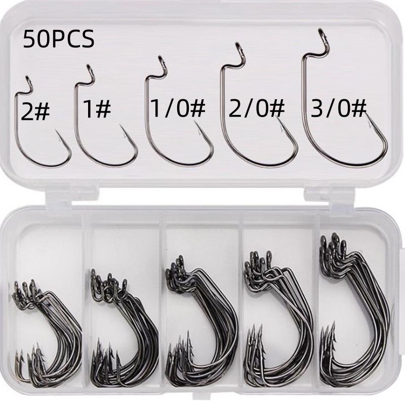 Fishing Hook Offset - 50Pcs/Kotak Kail Pancing Baja Karbon Tinggi